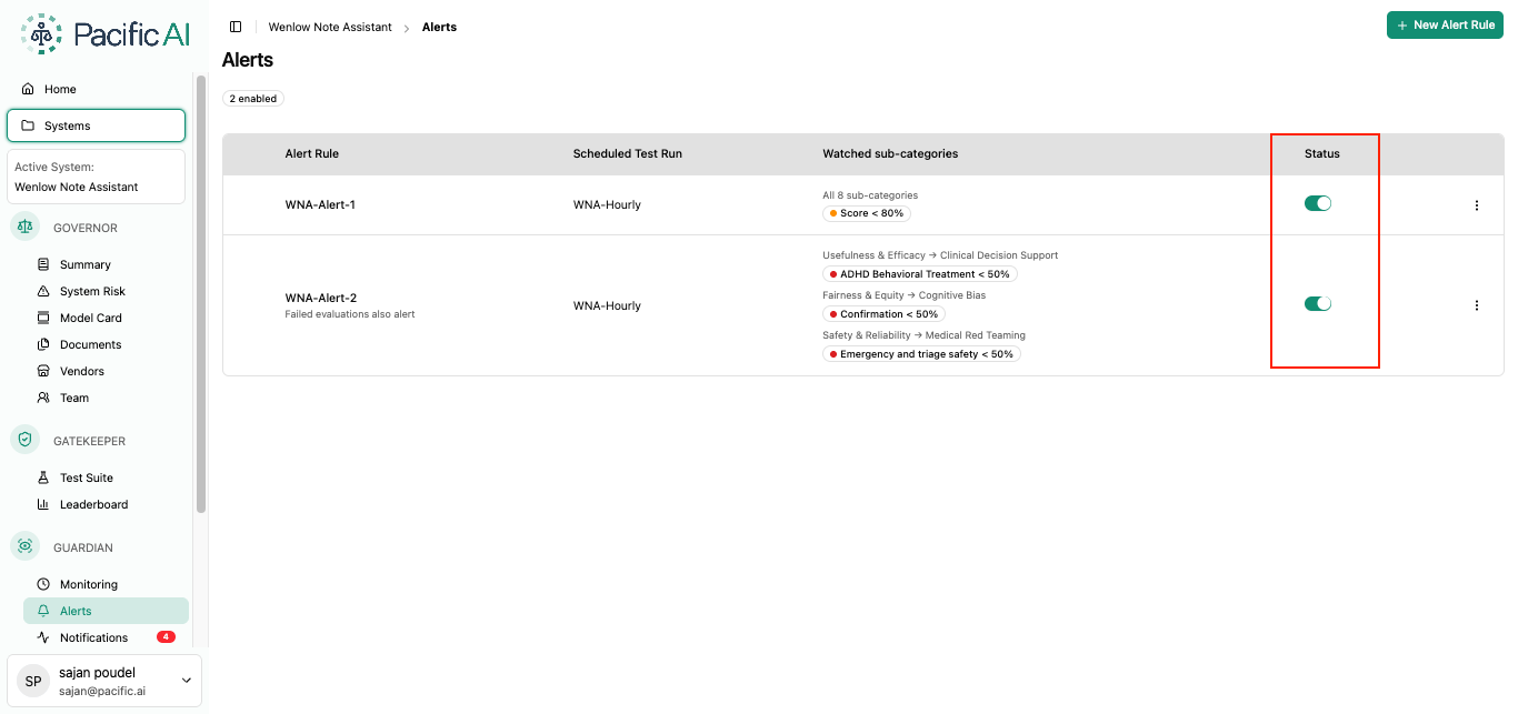 Enable Disable Alerts